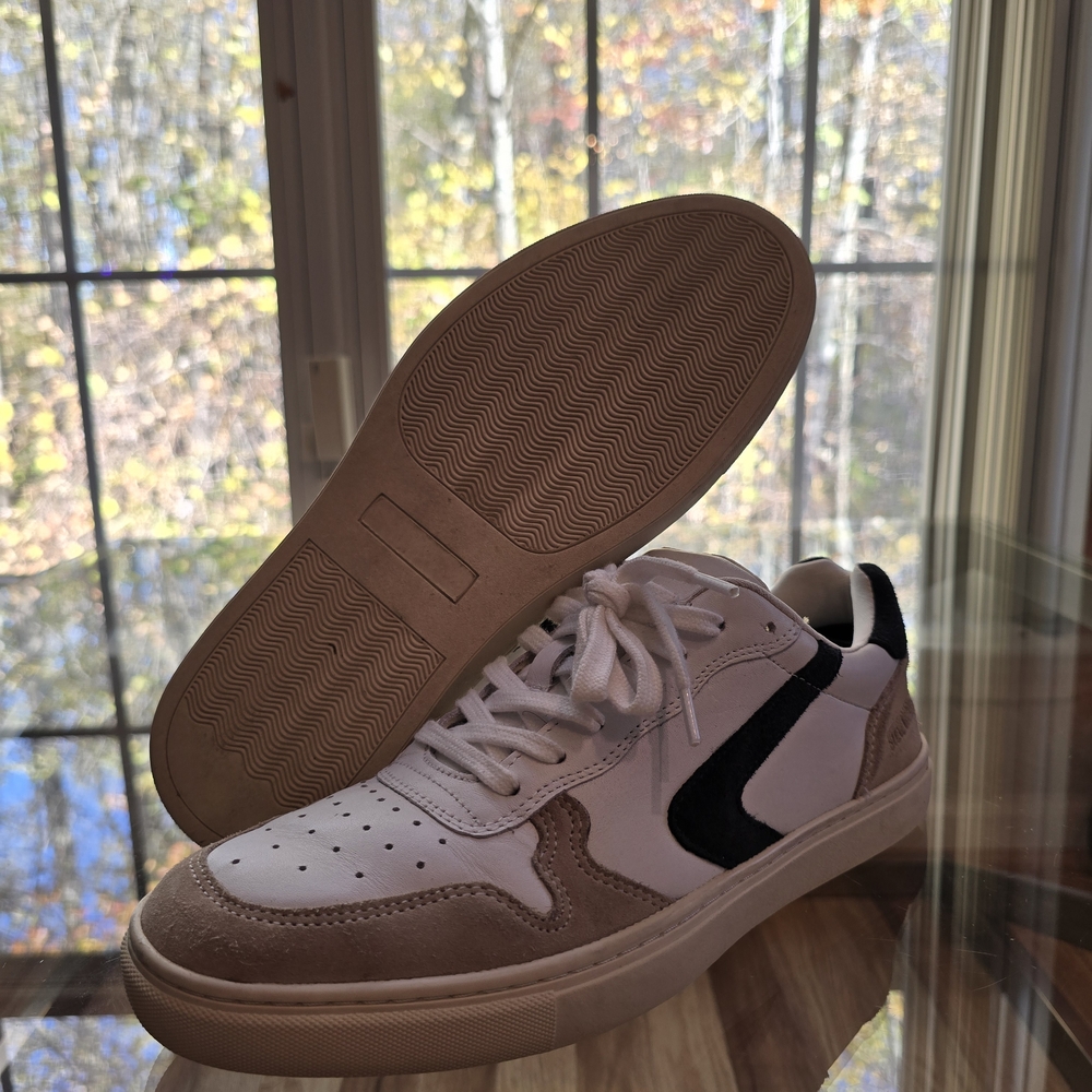 Steve Madden White and Tan Sneakers with Black Accent